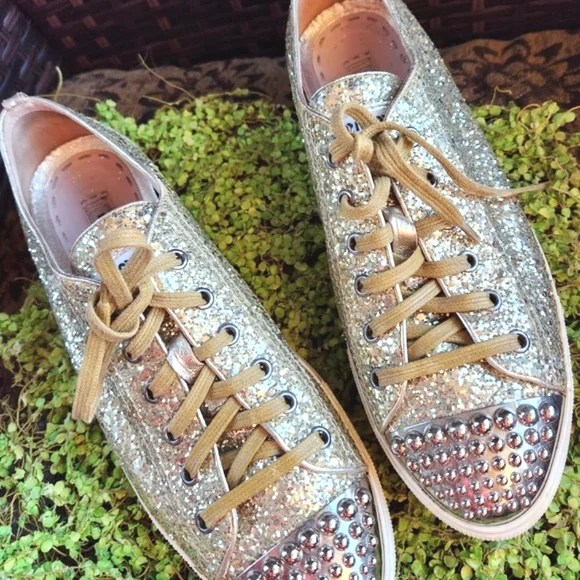 Miu Miu | Shoes | Miu Miu Gold Glitter Sparkle Silver Studs